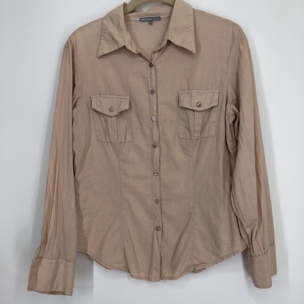 James Perse tan button up shirt